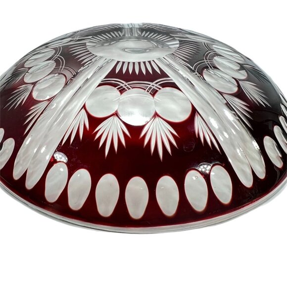 Czech Bohemian Ruby Red Cut To Clear Glass Serving Bowl Coin Dot Cranberry 9" - Picture 6 of 10